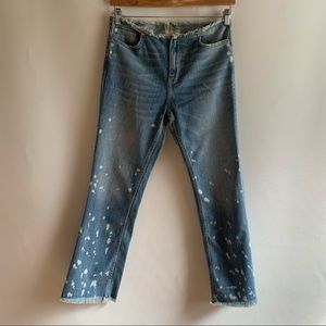 Free People~Raw Edge Waist and Hem Bleached Bootcut Jeans size 26